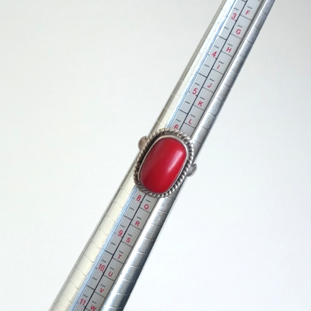Vintage Red Coral Gemstone 925 Sterling Silver Ring from India Size 7 - Picture 10 of 16